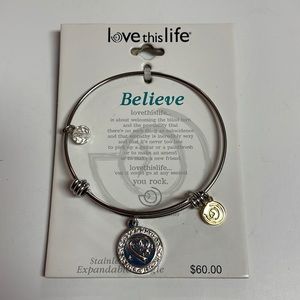 New Love this Life Stainless Steel Adjustable Bangle “Believe”